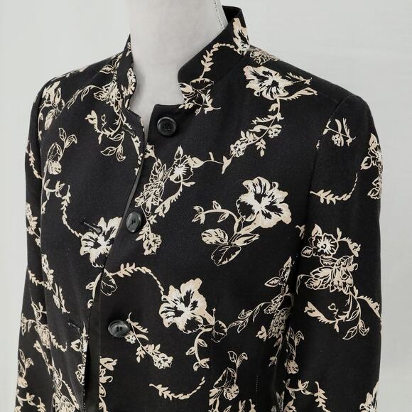 Charter Club Jacket Petites 6P Silk Black Ivory Floral Lined Blazer Vintage - Picture 8 of 13